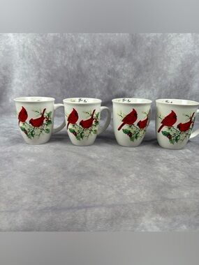 ATICO Peace Hope Joy Christmas Cardinal Mugs Set 4 Holly 12 oz